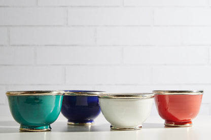 Handmade Moroccan Ceramic Snack Bowls with Silver Rim – Colorful Fez Pottery Serving Bowls